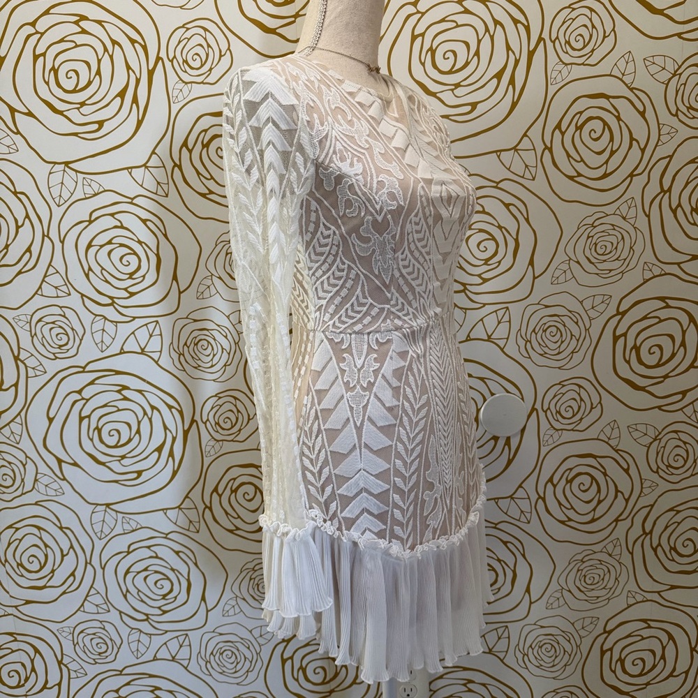 White Long Sleeve Lace Fit & Flare Dress - Picture 4 of 7